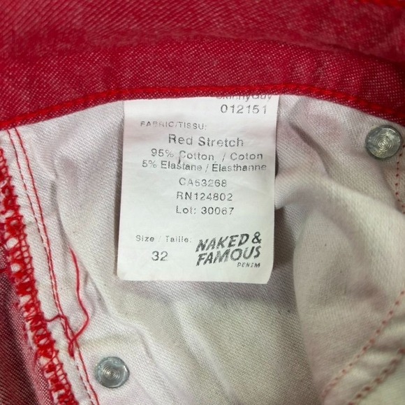 Naked & Famous Skinny Guy Red Stretch Japanese Denim Jean Men 32 Casual Slim Fit - Picture 6 of 13